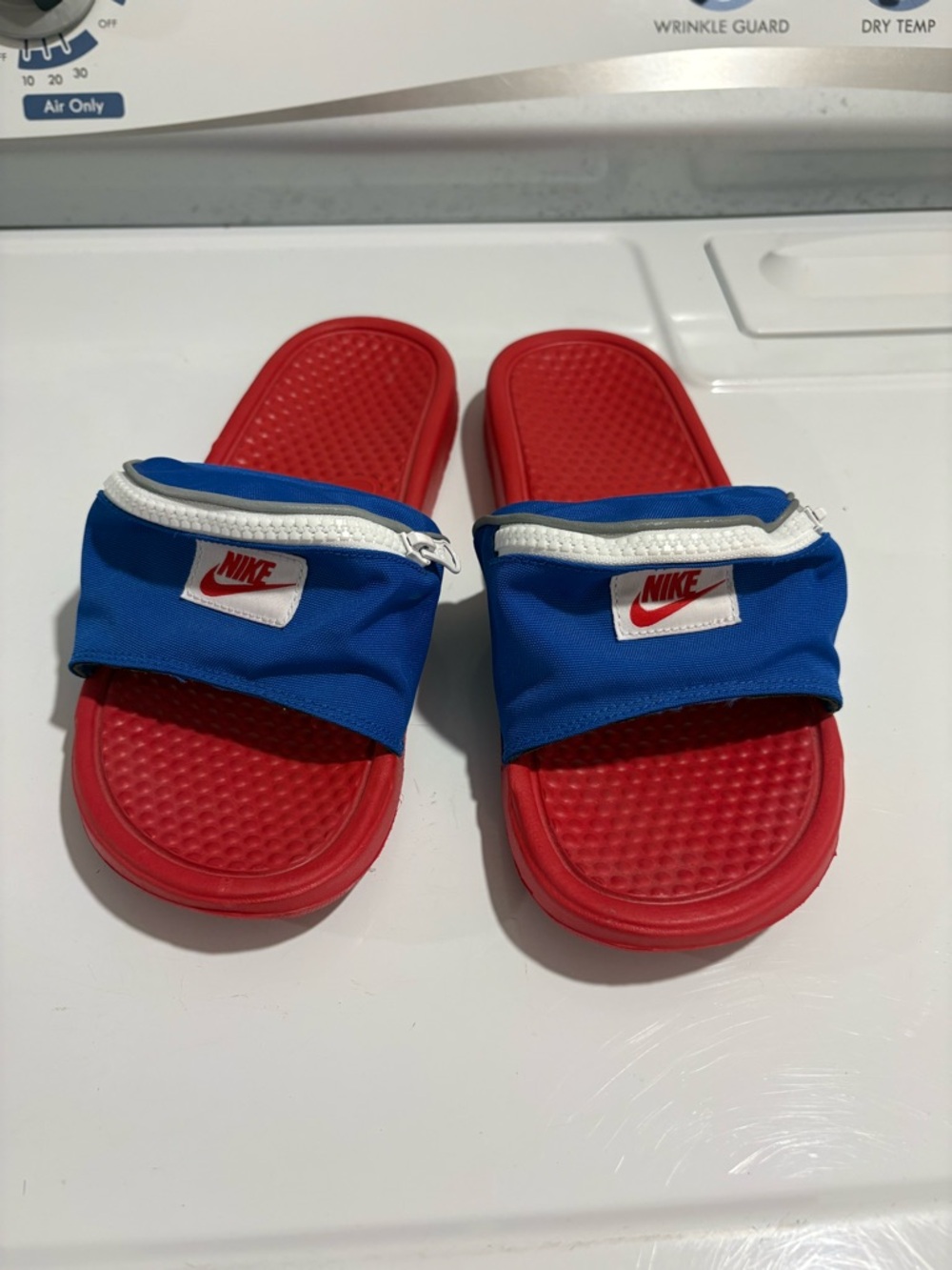 Nike Red and Blue Slide Sandals with Zip Pouch